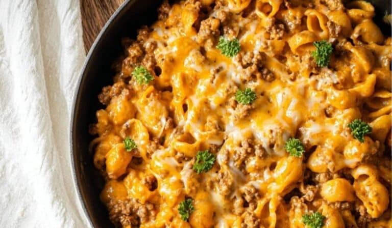 Homemade Hamburger Helper in skillet