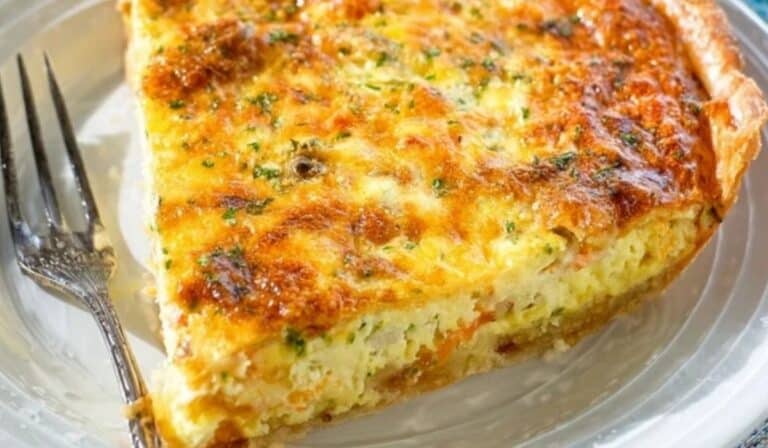 Western Omelet Quiche on rustic breakfast table
