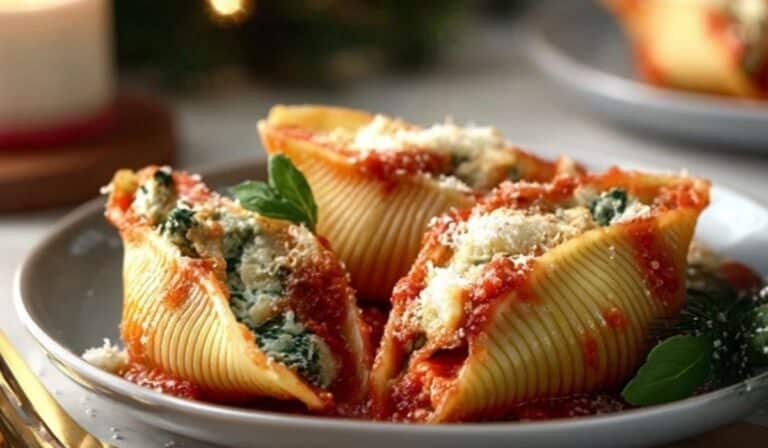 Best Christmas Stuffed Shells baked with mozzarella and basil