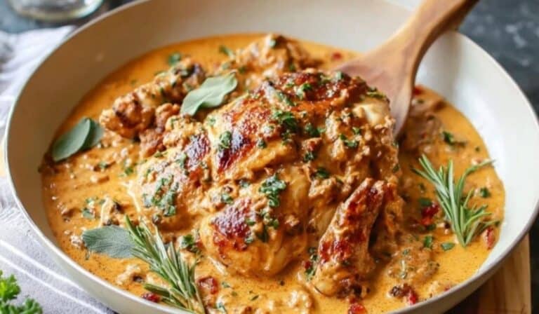 Whole Marry Me Chicken roasted with creamy sun-dried tomato sauce