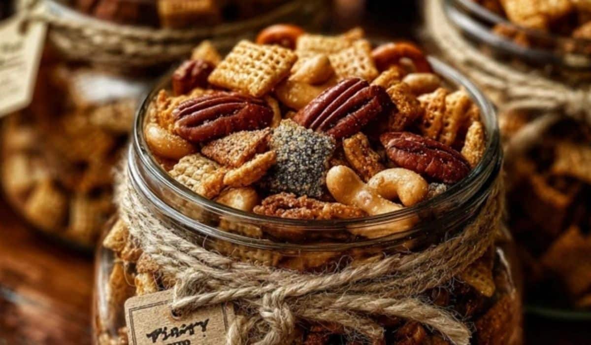 Pioneer Woman Texas Trash Recipe snack mix in rustic bowl