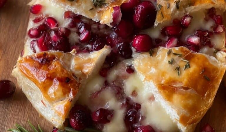 Brie Cheese and Cranberry Christmas appetizer on a festive table