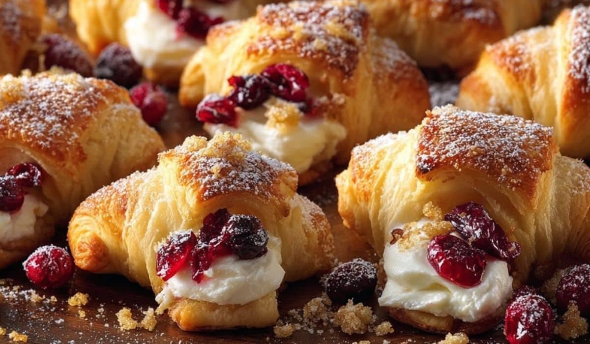 Cranberry Cream Cheese Crescent Bites on a festive tray