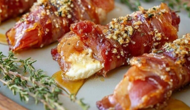Crispy Prosciutto Wrapped Boursin Cheese appetizer on wooden board