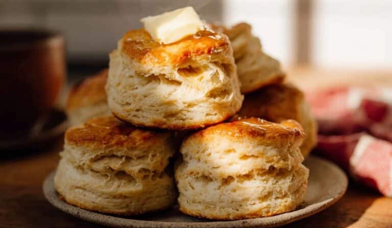 Homemade Biscuits fresh from the oven on rustic table