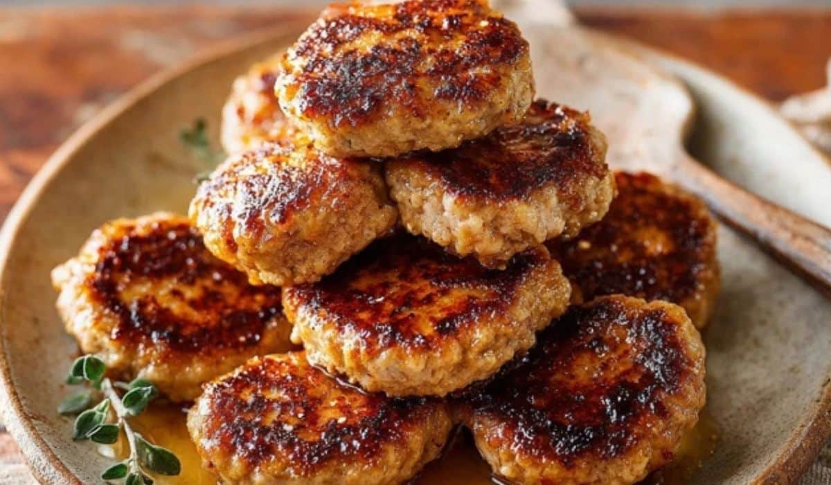 Maple Chicken Breakfast Sausage Patties on Rustic Plate