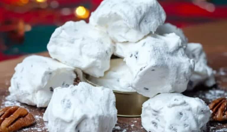 No-Cook Divinity Candy in holiday tin