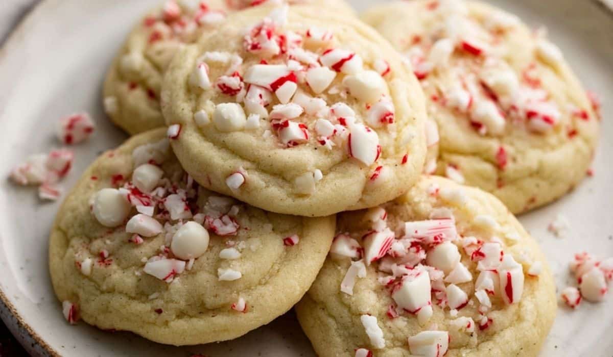 white chocolate peppermint cookies on festive table