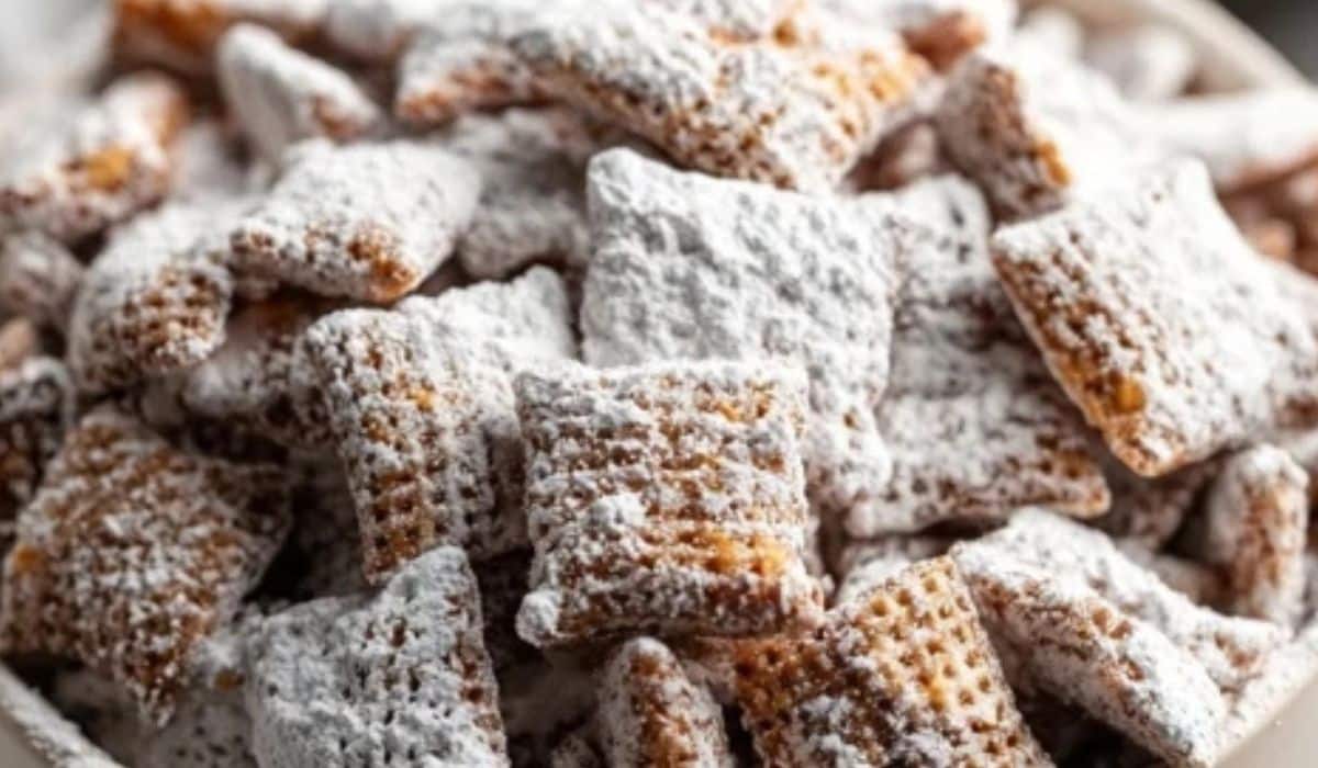 Puppy Chow Chex Mix snack bowl