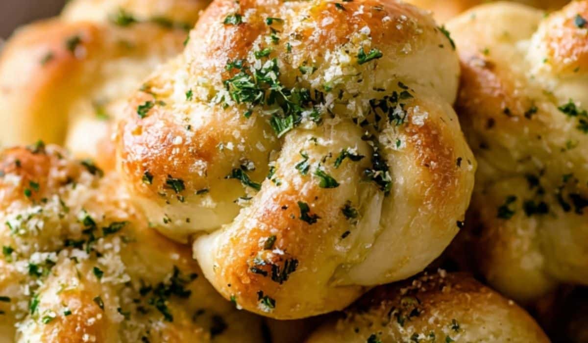 Homemade Garlic Knots fresh from the oven in basket