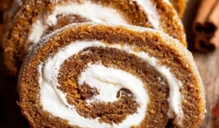 Pumpkin Roll sliced with cream cheese filling