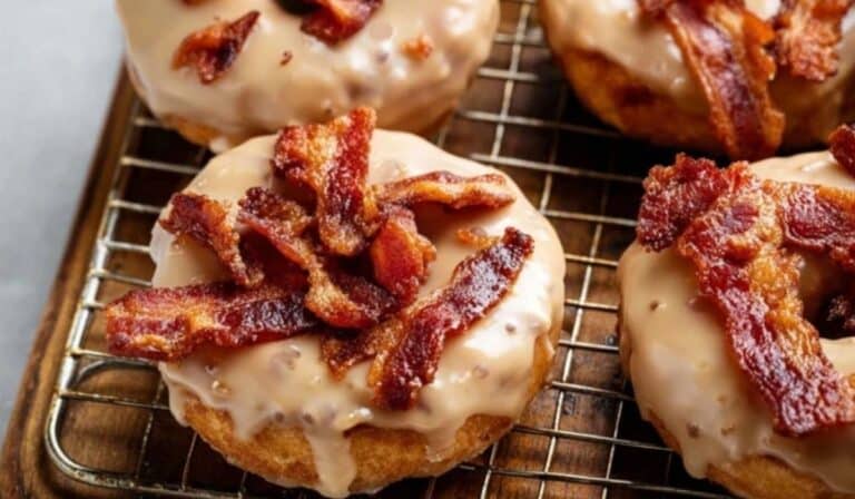 Homemade Maple Bacon Doughnuts with Glaze and Bacon