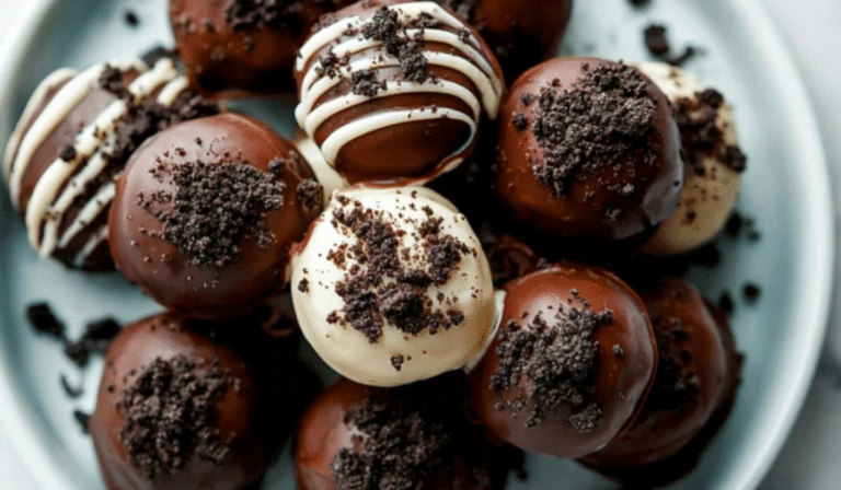 Oreo Balls dessert on a white plate