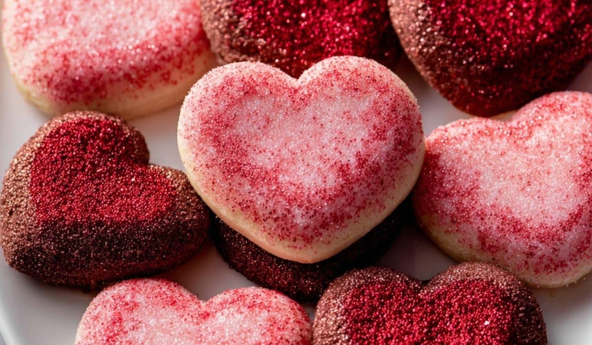 Sparkle Sweetheart Cookies on white plate