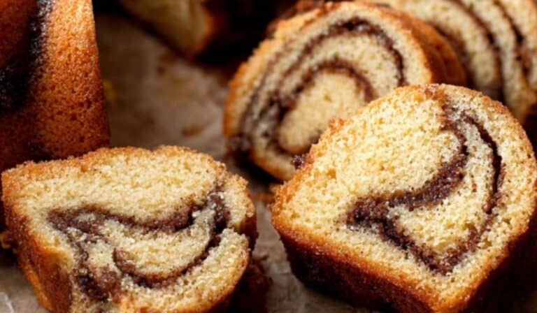 Chai Spiced Cinnamon Swirl Bundt Cake freshly baked and sliced
