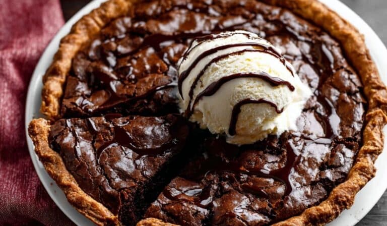 Fudge brownie pie with ice cream