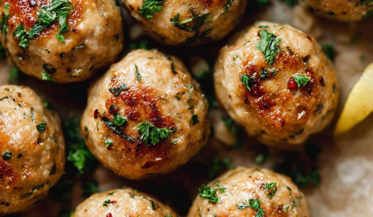 Baked Chicken Meatballs on parchment paper