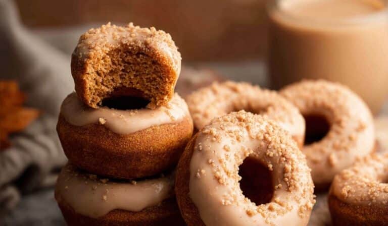Pumpkin Donuts stacked with cinnamon sugar