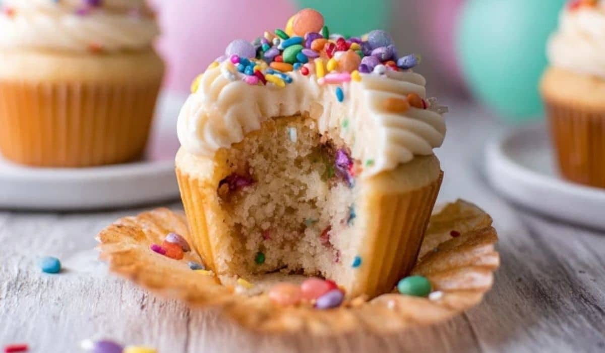 Piñata Cupcakes with candy filling