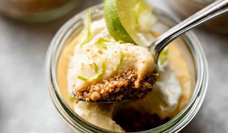 Upside Down Key Lime Pies in jars with lime and graham crumbs
