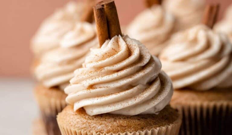 Chai Latte Cupcakes on rustic table