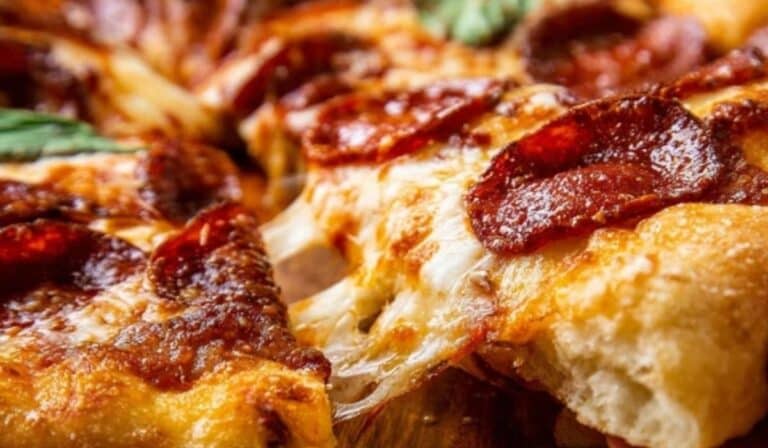 Stuffed crust pizza with golden cheese-filled edges