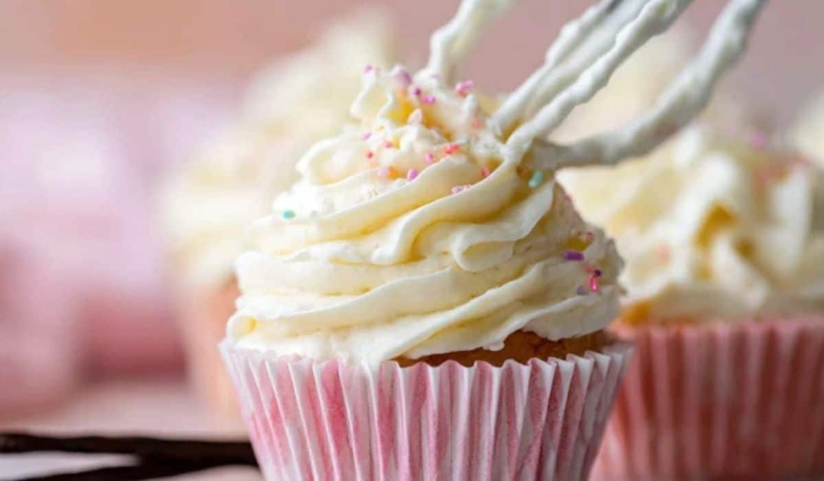 Vanilla Buttercream Frosting in bowl with mixer