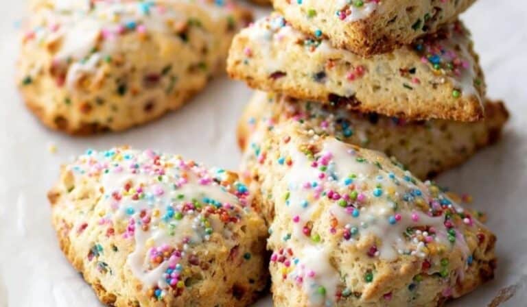 Rainbow Sprinkle Scones stacked on plate