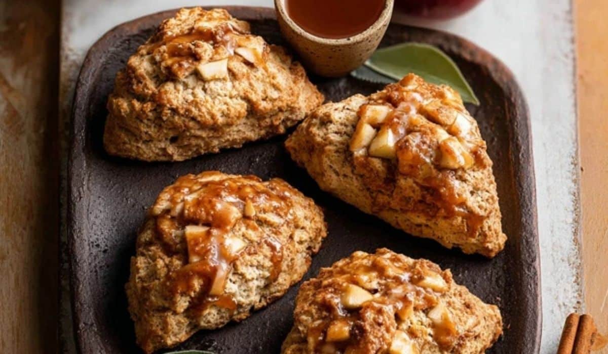 Apple Cinnamon Scones freshly baked on rustic table
