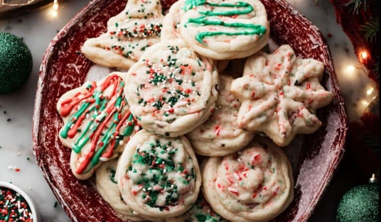 Drop Style Christmas Sugar Cookies on holiday table