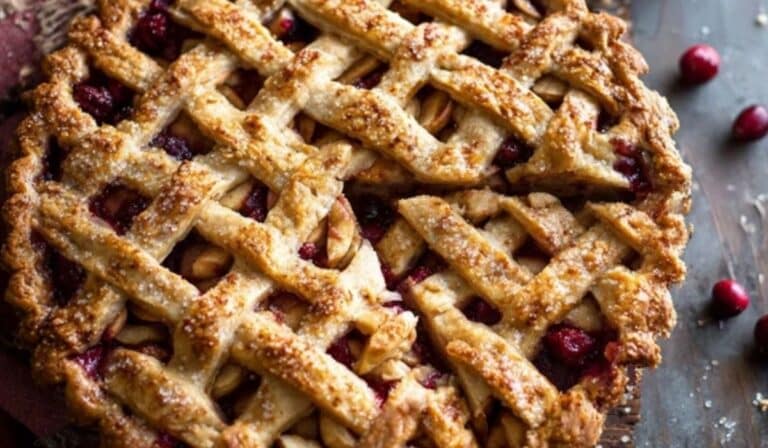 Apple Cranberry Pie on rustic table