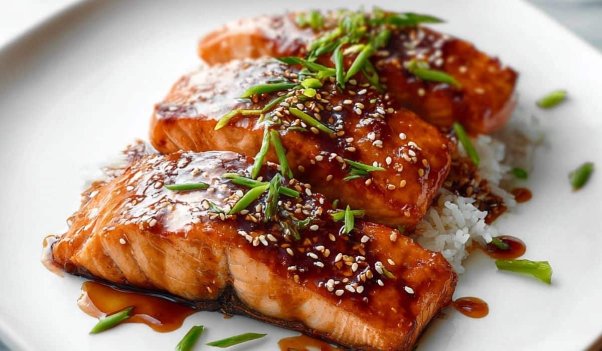 Honey Garlic Soy Glazed Salmon on rice