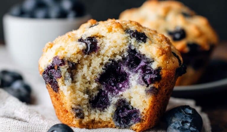 Jumbo Blueberry Muffin on rustic wooden table
