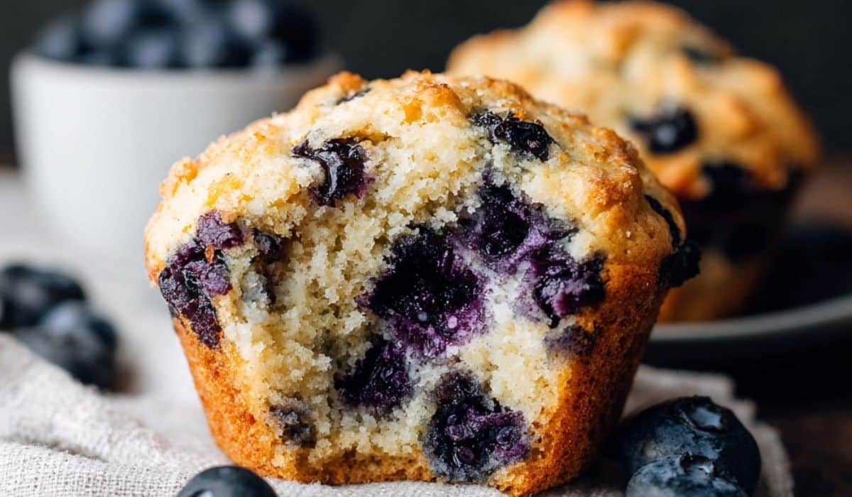 Jumbo Blueberry Muffin on rustic wooden table