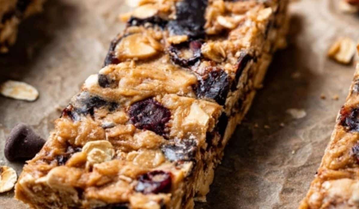 Peanut Butter Trail Mix Bars fresh on table