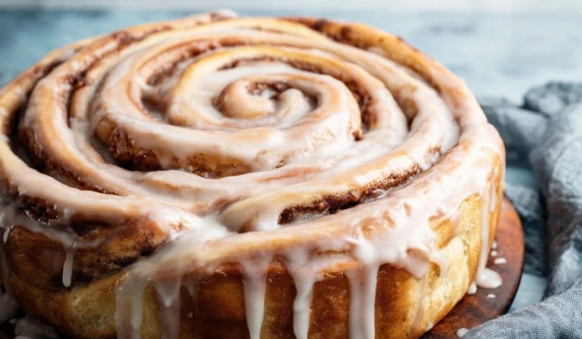 Giant Cinnamon Roll Cake fresh from the oven