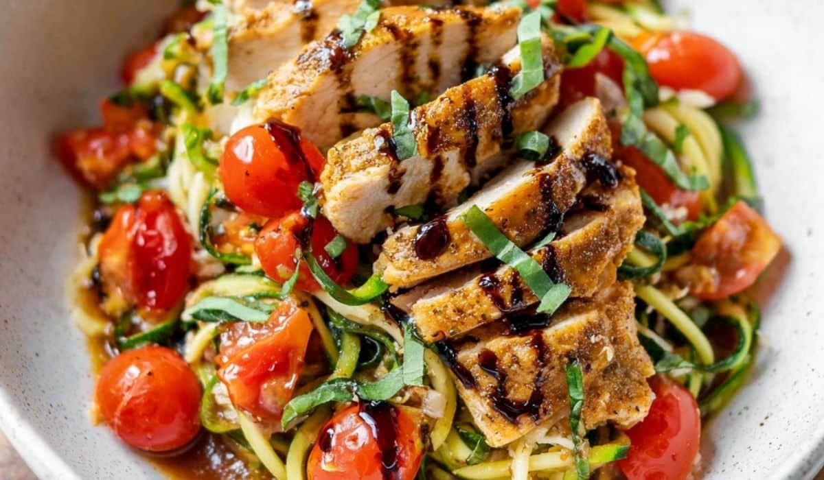 Bruschetta Chicken with Zucchini Noodles