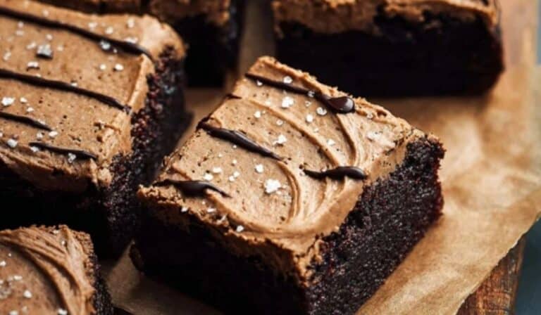 Rich Guinness Brownies on a rustic wooden table