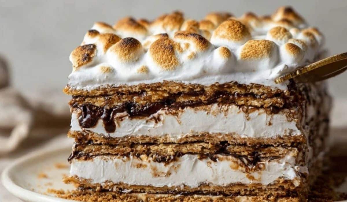 No Bake S’mores Icebox Cake on table