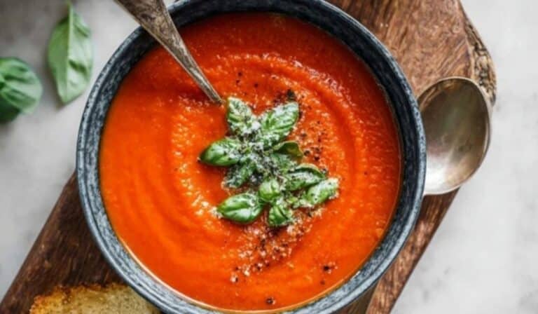 Homemade Tomato Soup served with bread