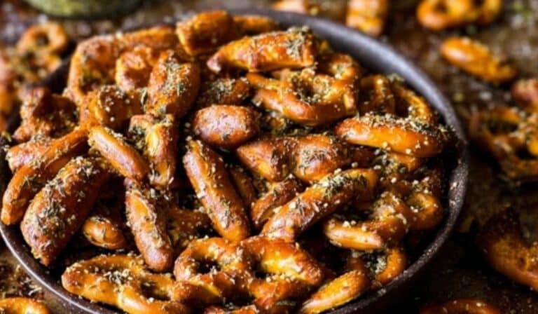 Easy Seasoned Pretzels on rustic table