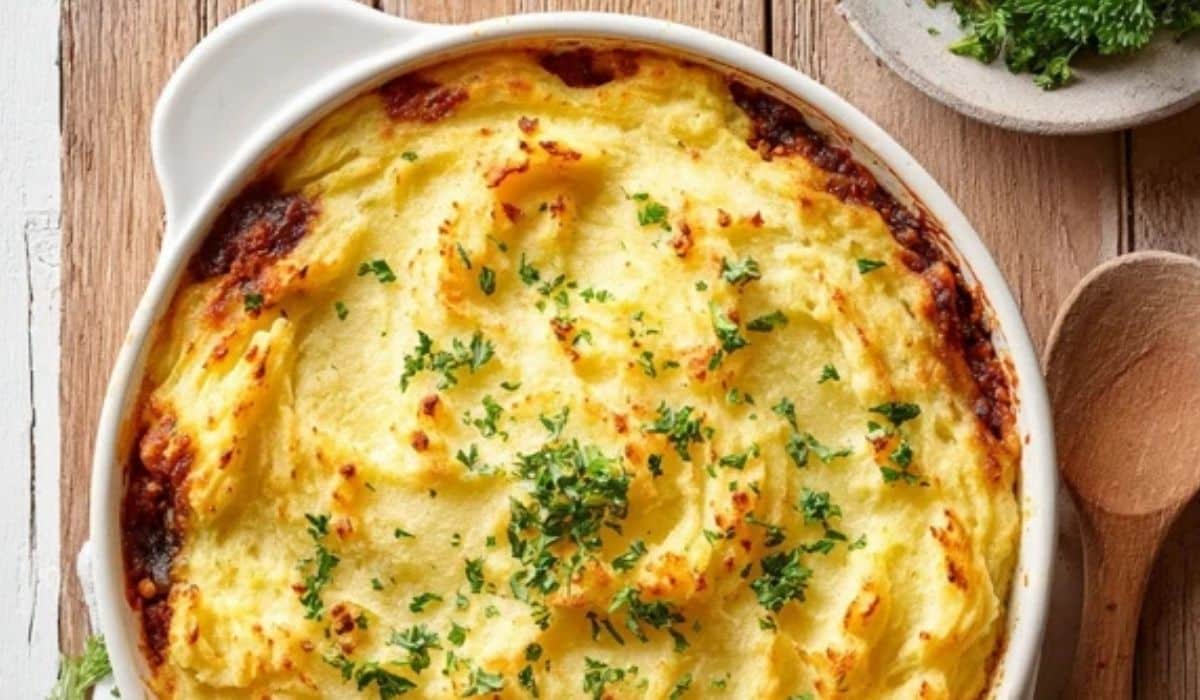 Vegetarian Shepherd’s Pie baked to golden perfection