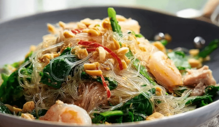 Thai glass noodles salad (Yum Woon Sen) with shrimp, herbs, and lime dressing