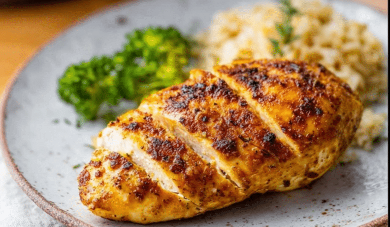 Air Fryer Chicken Breast sliced juicy with golden edges