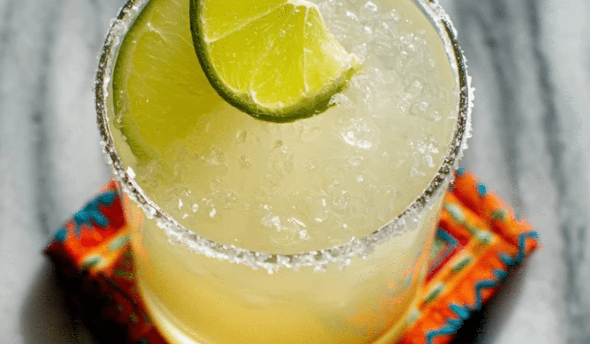 Skinny Margaritas mocktail with salted rim and fresh lime