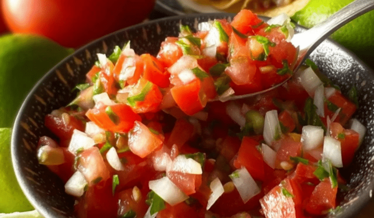 Fresh Pico De Gallo (Salsa Fresca) in a bowl with tortilla chips